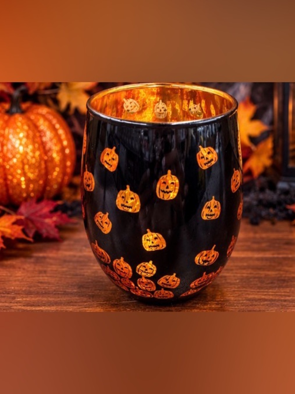 Halloween Pumpkin Glass wine glass  - Black and Orange